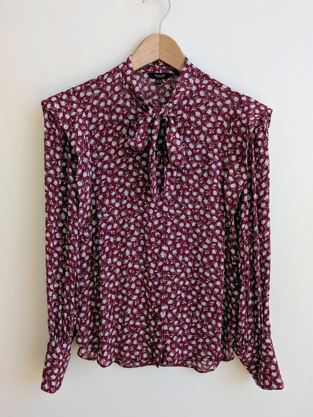 Massimo Dutti Made In Portugal Size 4 Button Down Blouse Top Red Blue Sheer